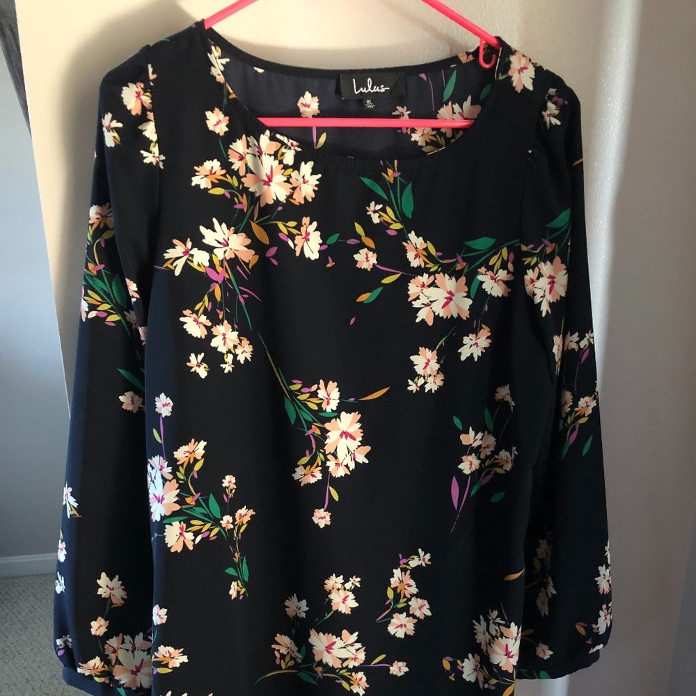 Lulu's Herbaceous Babe - Navy Floral Print Shift Dress
